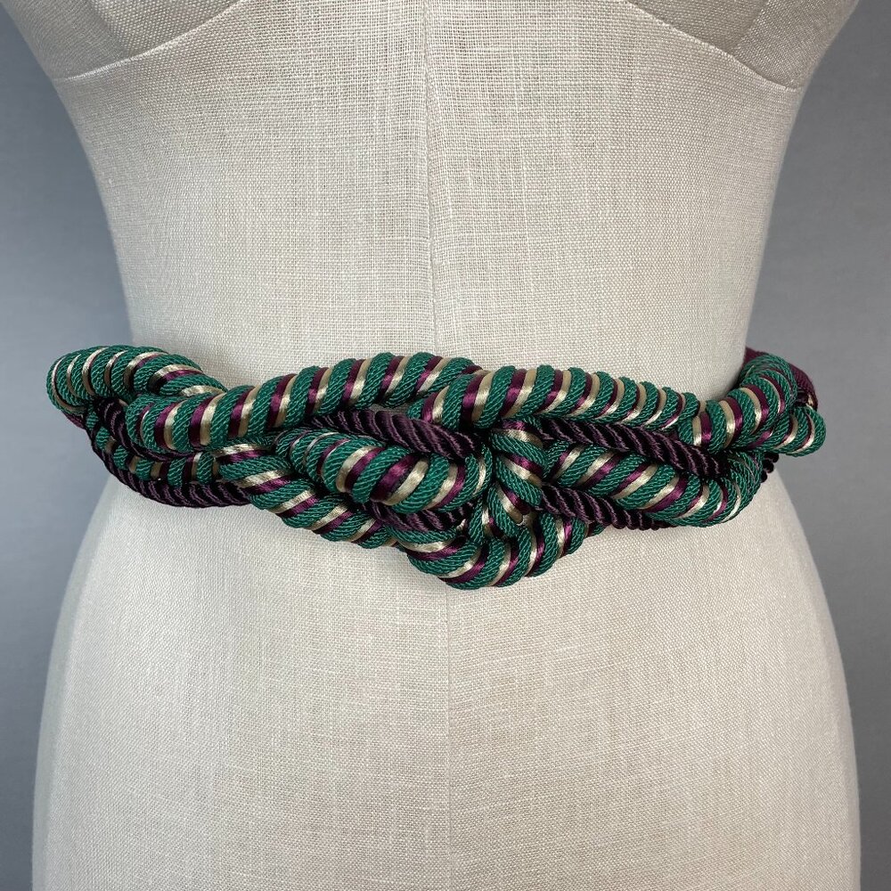 Vintage Cord Belt Twisted Braided Stretch Women Green Wine Gold 70s 80s Dramatic